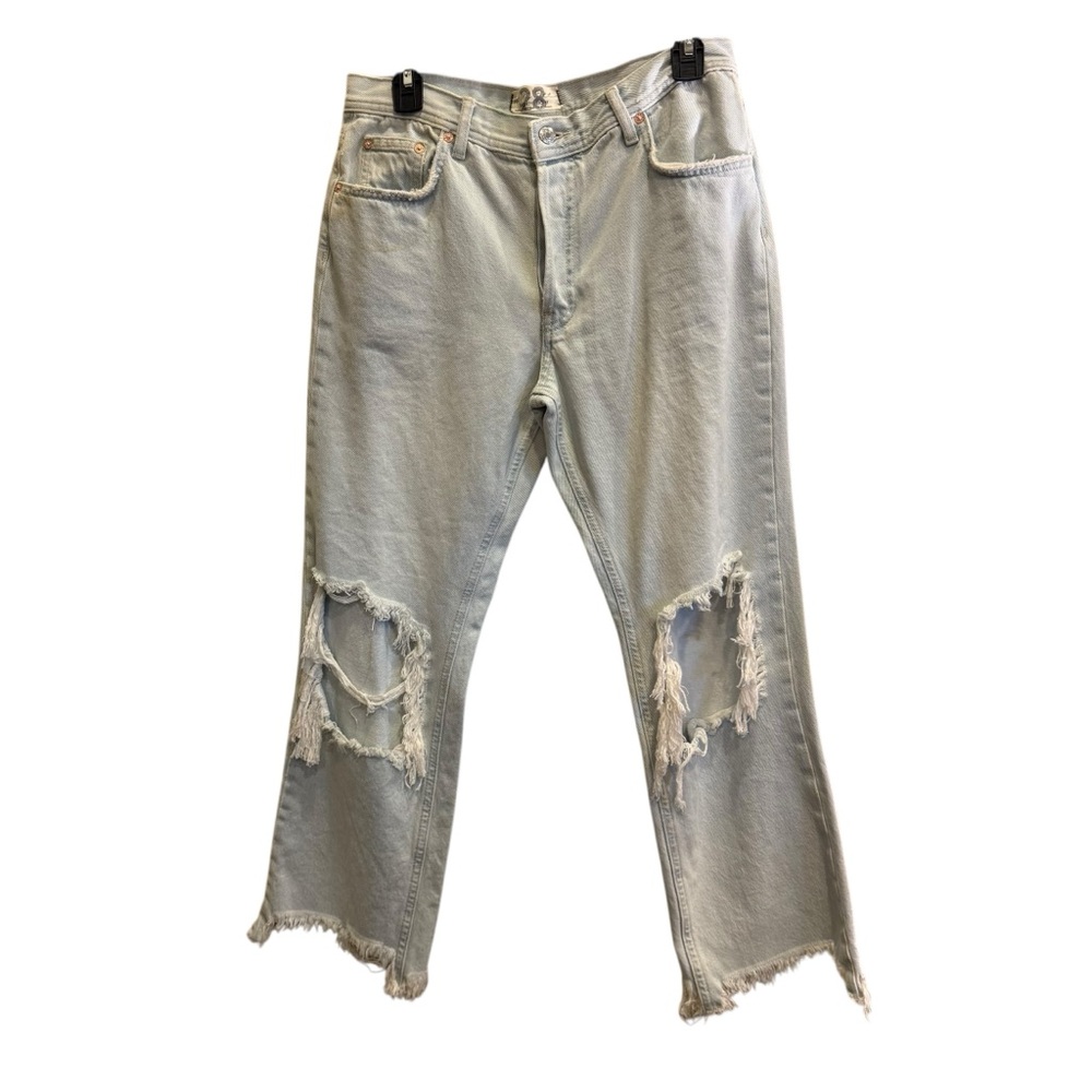 Free People Maggie mid-rise straight-leg distressed grunge thrashed jeans sz 28